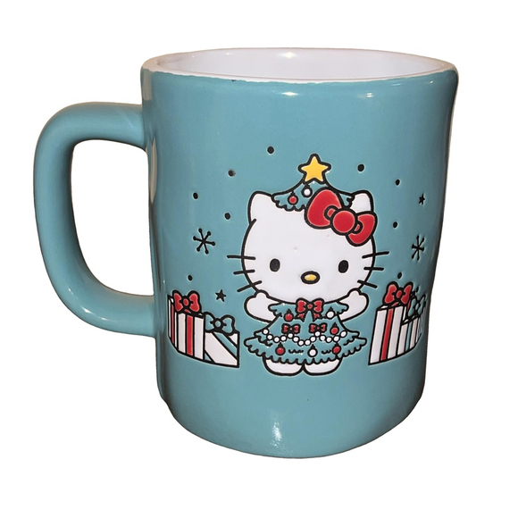 Hello Kitty Christmas Coffee Mug, 20 oz, Turquoise Ceramic with Holiday Design - Picture 3 of 6